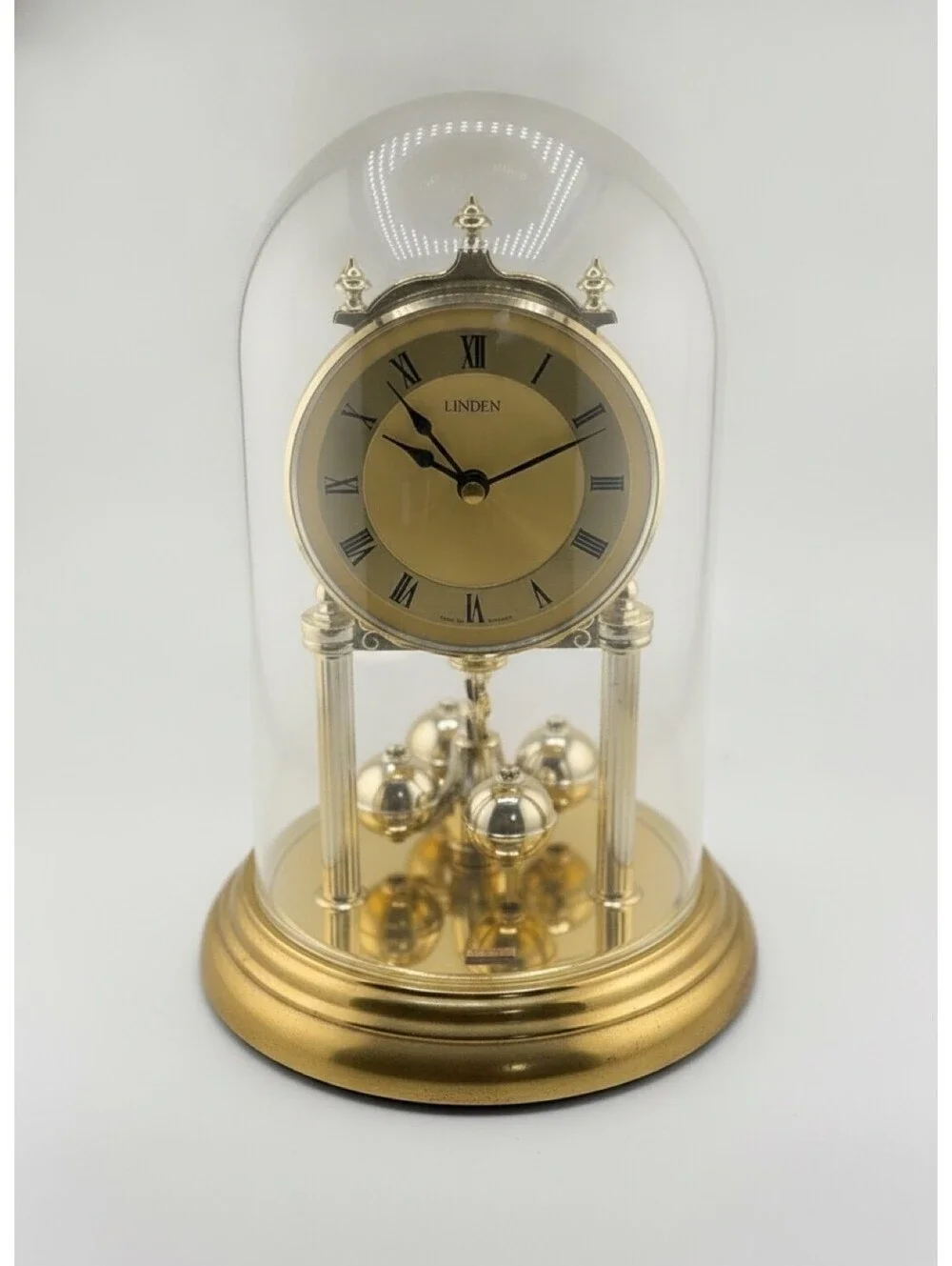 VTG Linden Quartz Anniversary Clock W. Germany Glass Dome Working
